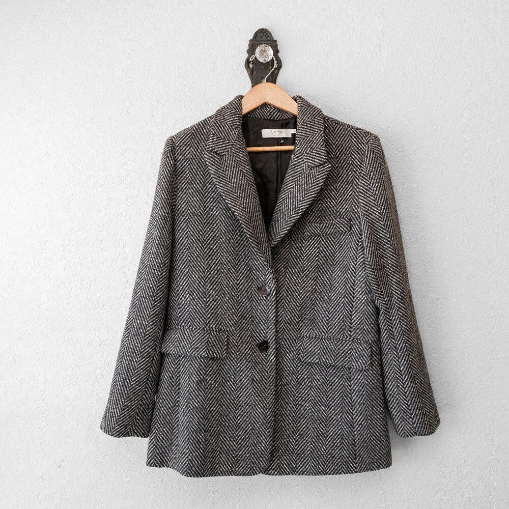 ASTR The Label Black White Herringbone Blazer Coat Medium NWOT